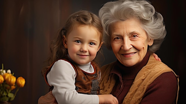 Jolie photo grand-mère et petite-fille s'embrassant