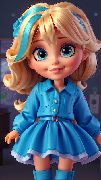 Une jolie poupée Barbie portant une robe bleue