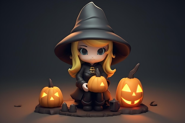 jolie sorcière dans le concept d'halloween 3d ai généré