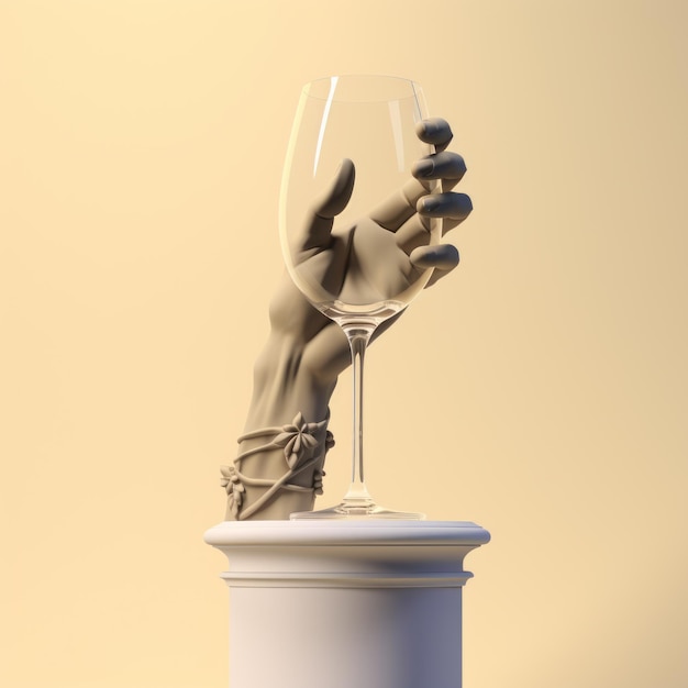 Photo une jolie statue d'une main tenant un verre de vin