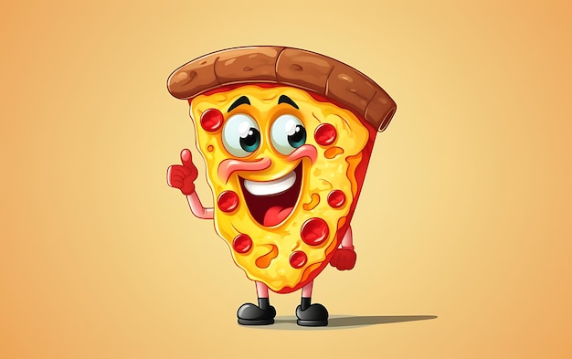 Photo une jolie tranche de pizza dessin animé la mascotte donnant le pouce en l'air