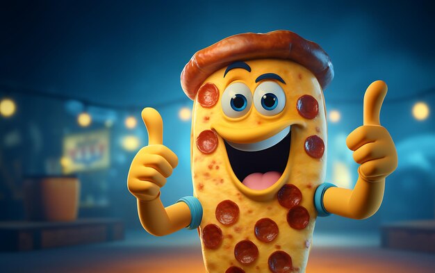 une jolie tranche de pizza dessin animé la mascotte donnant le pouce en l'air