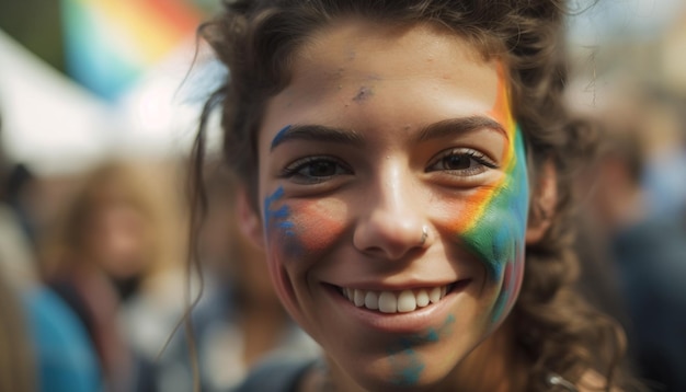 De jolies filles applaudissent avec des sourires à pleines dents du drapeau américain générés par l'IA