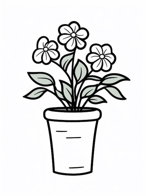 De jolies fleurs dans un vase Kawaii Carte à colorier pour enfants