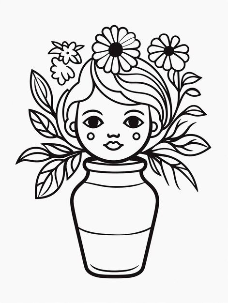 De jolies fleurs dans un vase Kawaii Carte à colorier pour enfants