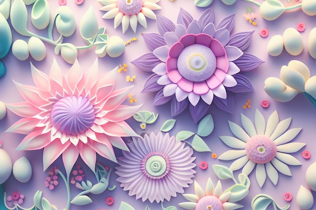 Jolies fleurs de passiflore pastel 3D sur un fond pastel paisible Les couleurs douces apportent une esthétique apaisante