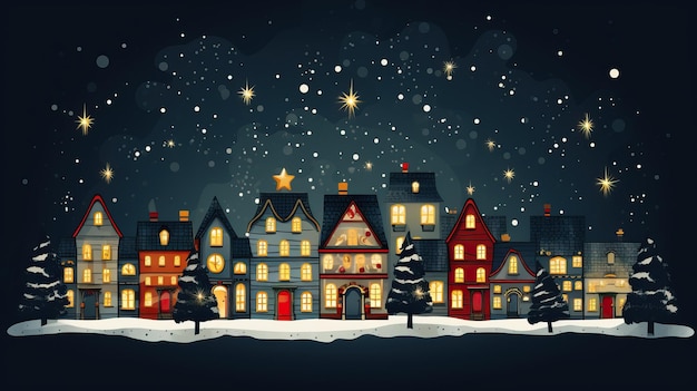 Photo jolies maisons de noël en ligne bannière du nouvel an de noël illustration de scène d'hiver confortable en vintage