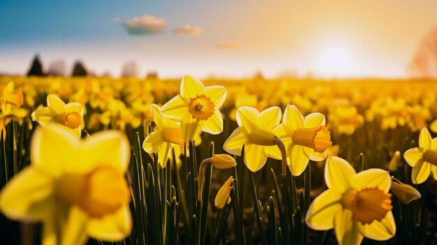 Des jonquilles en fleurs au printemps aux Pays-Bas