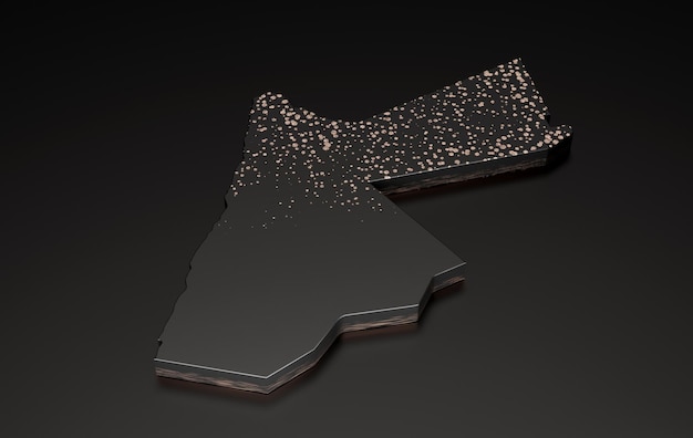 Photo jordanie black stone texture map isolated on black with shadow 3d illustration