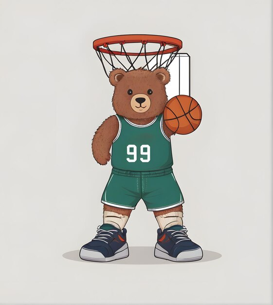 Joue au slogan dur avec le joueur de basket-ball de poupée d'ours