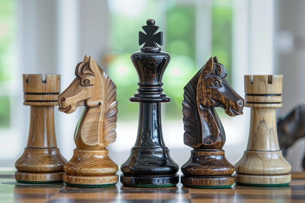 jouer aux pièces d'échecs en bois