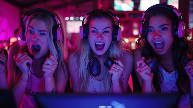 Jouer à des jeux vidéo sous les néons à la maison est un espace de copines AI générative