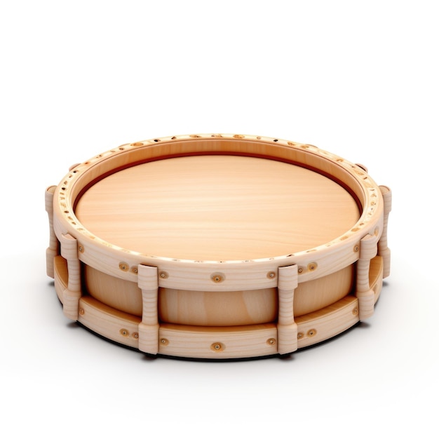 Jouet en bois tambourin en bois isolé sur fond blanc