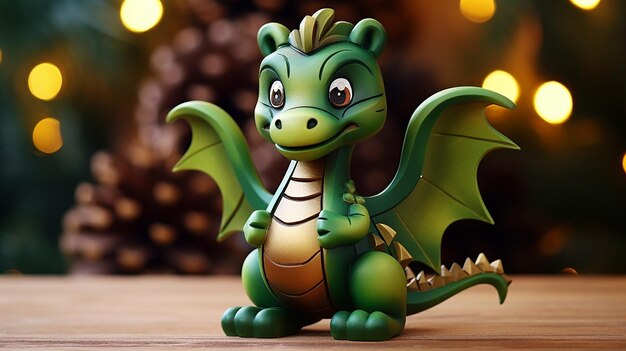 Le jouet de dragon de bois vert est le mignon signe de la nouvelle année.