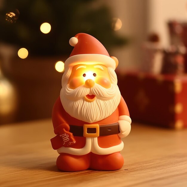 un jouet du Père Noël est debout sur une table.