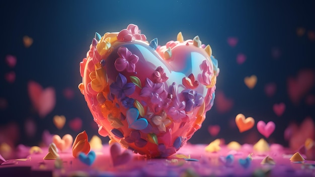 Jouet en forme de coeur coloré de dessin animé 3d pour la décoration de la Saint-Valentin et de la fête des mères AI générative