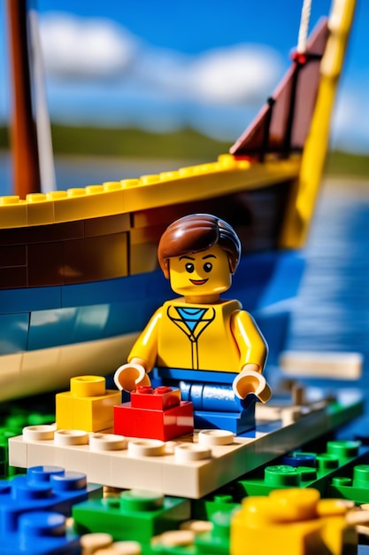 Jouet Lego construisant un bateau sur une plage