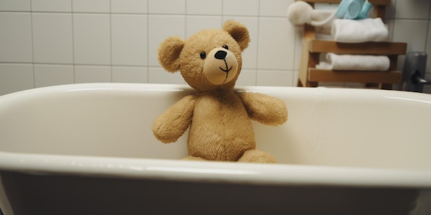 Un jouet ours dans une baignoire