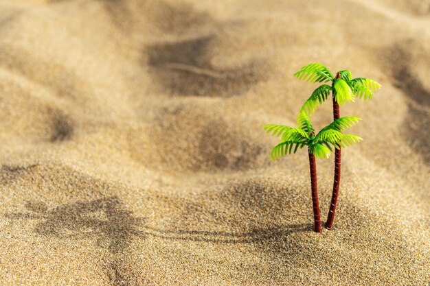 Jouet de palmiers tropicaux sur fond de sable