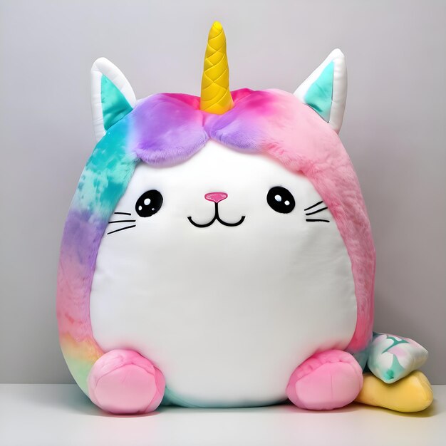 Photo jouet en peluche caticorn sur fond blanc