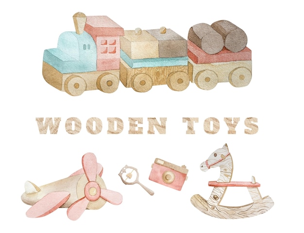 Jouets en bois aquarelle pour bébé