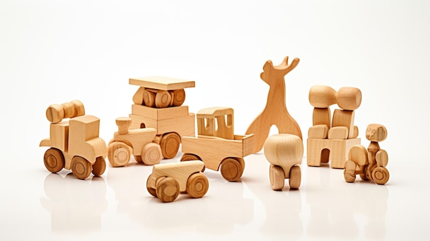 Photo des jouets en bois isolés sur fond blanc