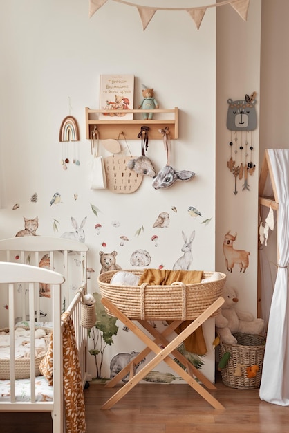 Jouets éducatifs en bois pour enfants Décor de crèche Salle de jeux de style scandinave Berceau en osier