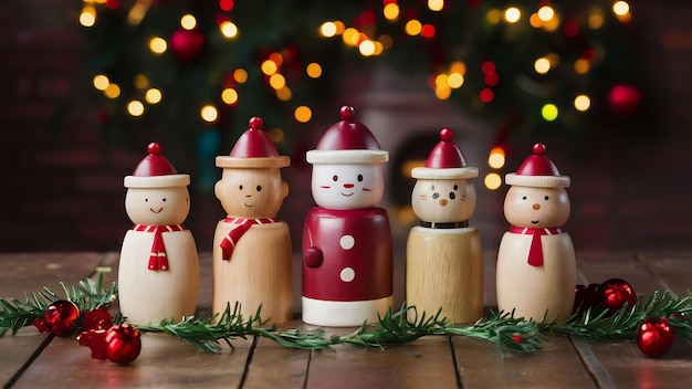 Des jouets de Noël en bois sur la table