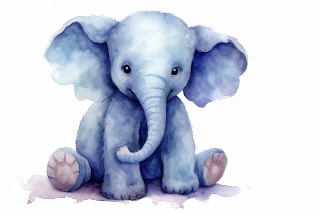 Des jouets en peluche d'animaux de safari d'éléphant peints en aquarelle sur un fond blanc isolé