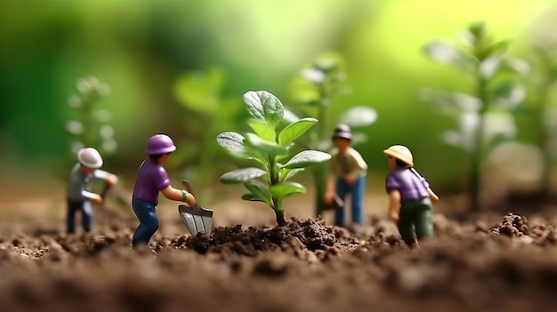 Des jouets plantant des arbres.