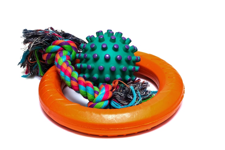 Jouets pour chiens isolés sur fond blanc