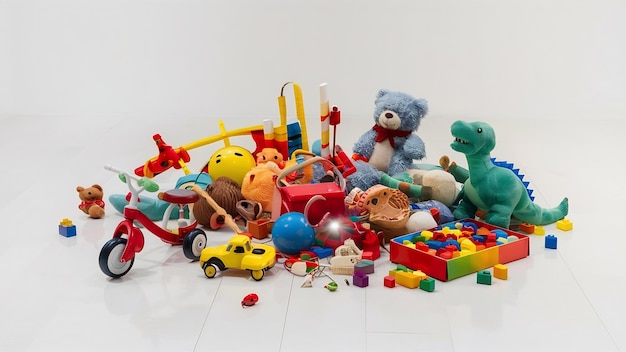 Photo des jouets pour enfants sur fond blanc