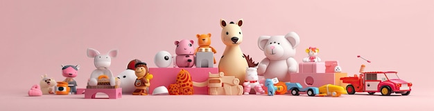 Jouets pour enfants sur fond rose tendre illustration ai