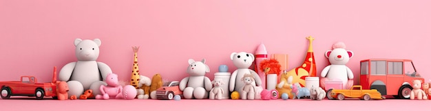 Jouets pour enfants sur fond rose tendre illustration ai