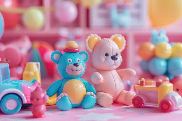 Des jouets pour enfants sur fond rose