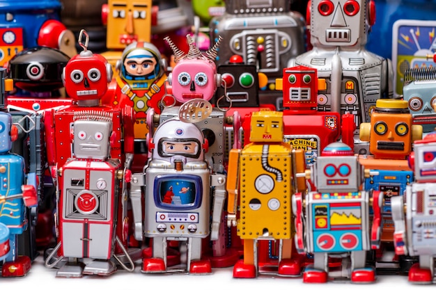 Jouets robot vintage en étain