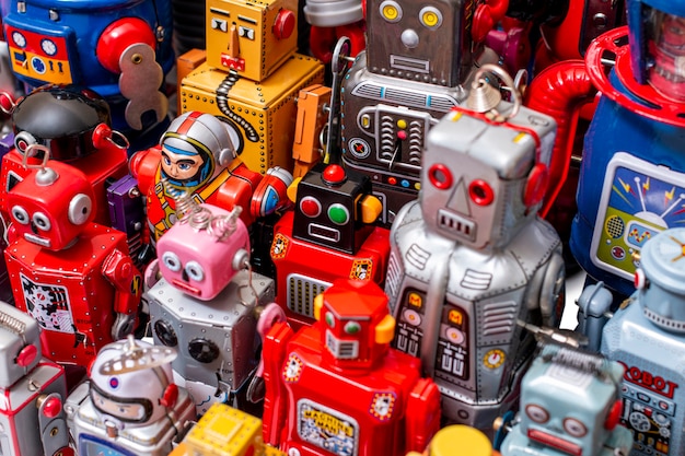 Jouets robot vintage en étain