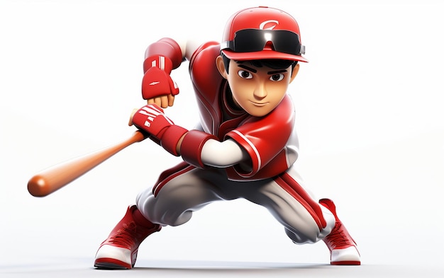 Joueur de baseball animé 3D en uniformes rouges Generative By Ai