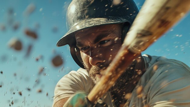 Joueur de baseball avec un casque et un T-shirt blanc avec une batte de baseball