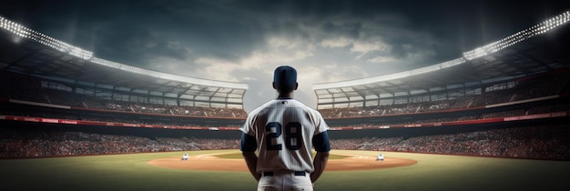 Joueur de baseball dans un stade de baseball avec espace de copie AI générative