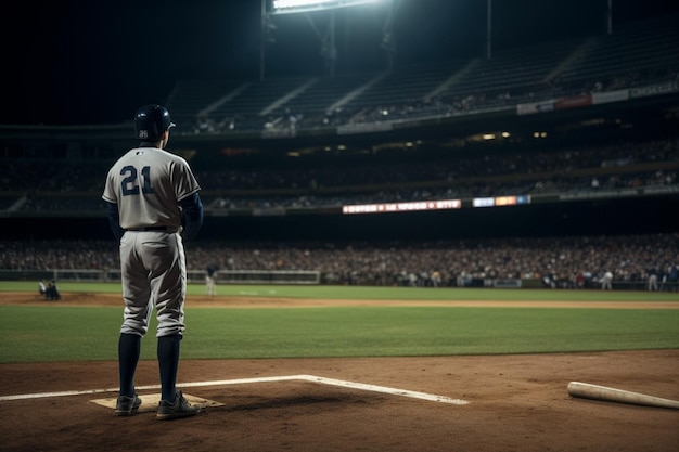 Un joueur de baseball avec le numéro 21 sur son maillot se tient sur un terrain de baseball.