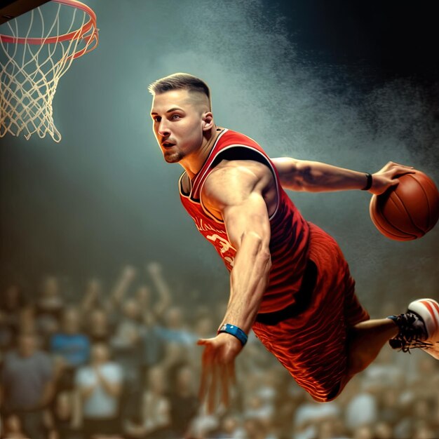 Photo un joueur de basket-ball avec un uniforme rouge et le mot basket-ball sur le devant