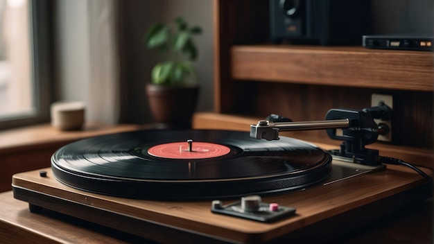 Joueur de disques vintage avec rotation de disques en vinyle