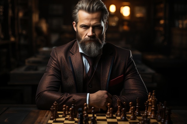 Joueur d'échecs avec barbe et moustache