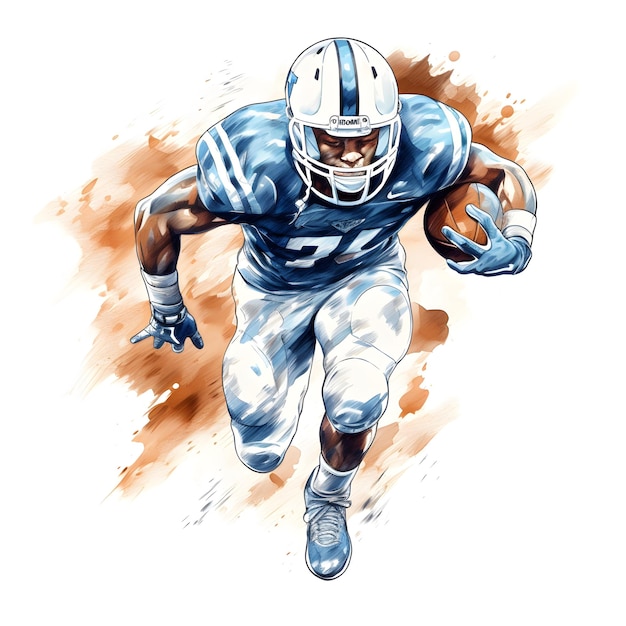 joueur de football américain avec art de la peinture à l'encre et fond blanc conception générative ai