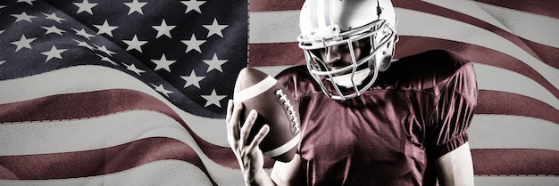 Joueur de football américain contre le drapeau national des États-Unis généré numériquement
