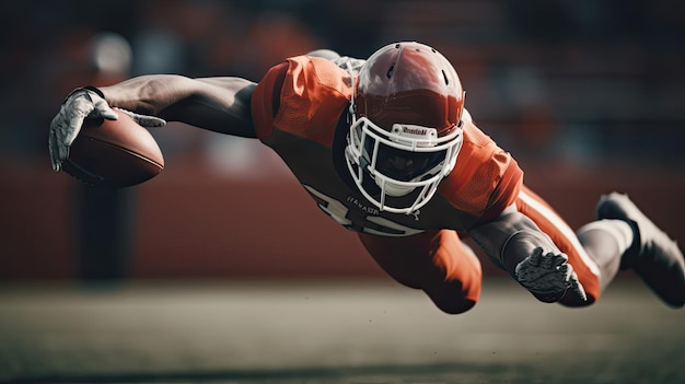 Joueur de football américain faisant un plongée attraper l'athlétisme et l'intensité du jeu