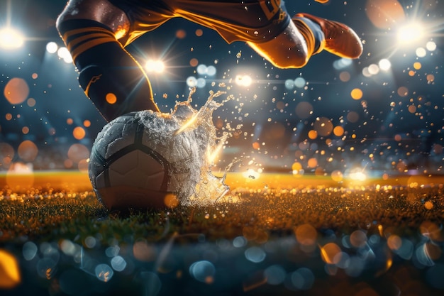 Joueur de football dans un champ de feu au stade de football