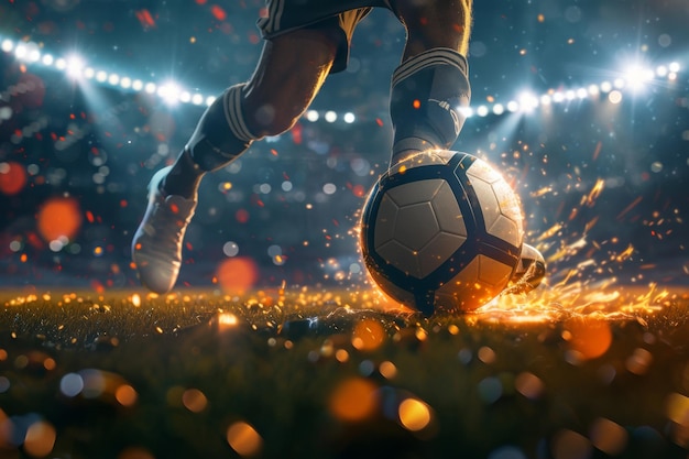 Joueur de football dans un champ de feu au stade de football