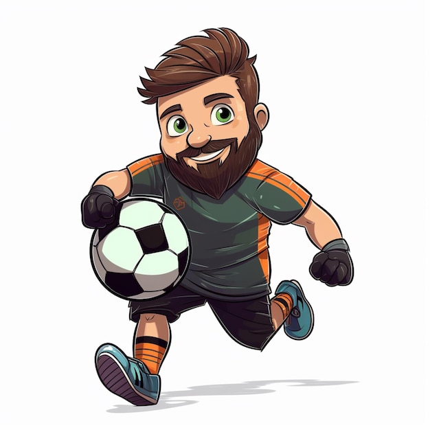 joueur de football de dessin animé avec une barbe et une barbe tenant un ballon de football